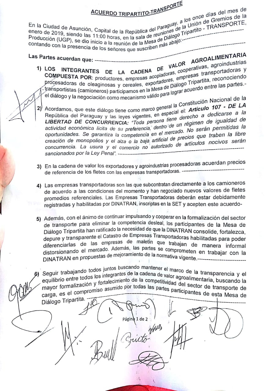 Parte del documento firmado ayer en Asunción.
