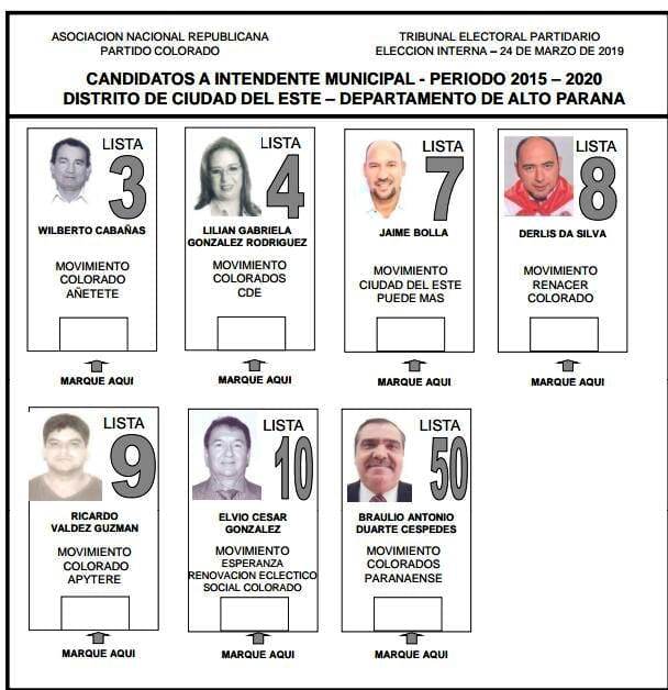 Boletín de voto para las internas de la ANR en CDE. 