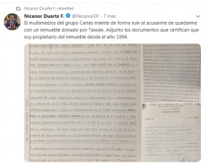 El tuit de respuesta de Nicanor Duarte Frutos.